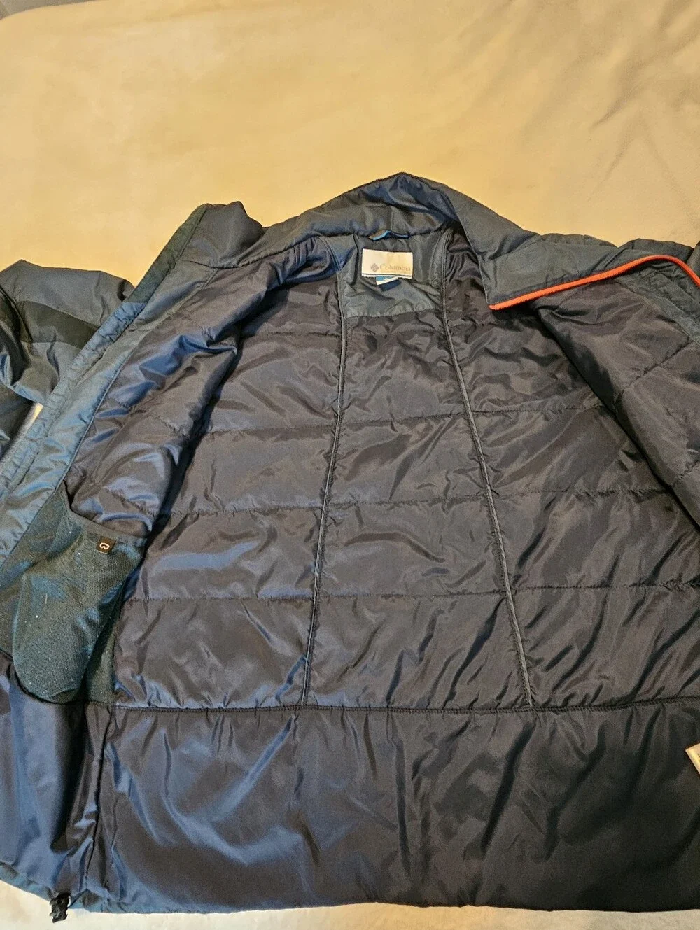 Columbia Mens Full Zip Insulated Coat Blue Orange Size L No Hood Warm Euc